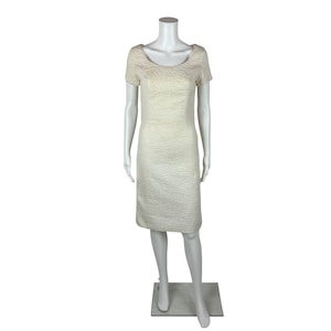 Vintage 60er Jahre Strick Kleid Damen Extra Kleine Creme Strukturiert Cocktail Etui