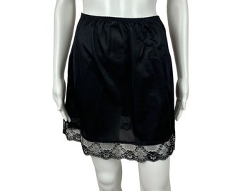 Vintage 80s Slip Skirt Women's Small Black Half Slip Lace Hem Wondermaid