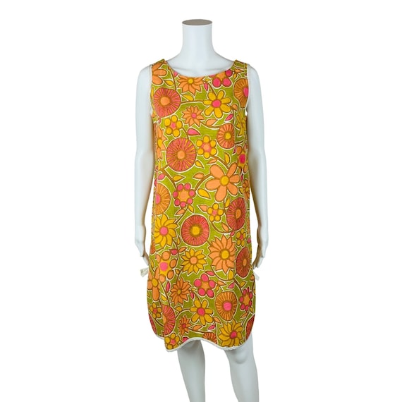 Vintage 1960s House Dress Groovy Floral Print Pin… - image 10