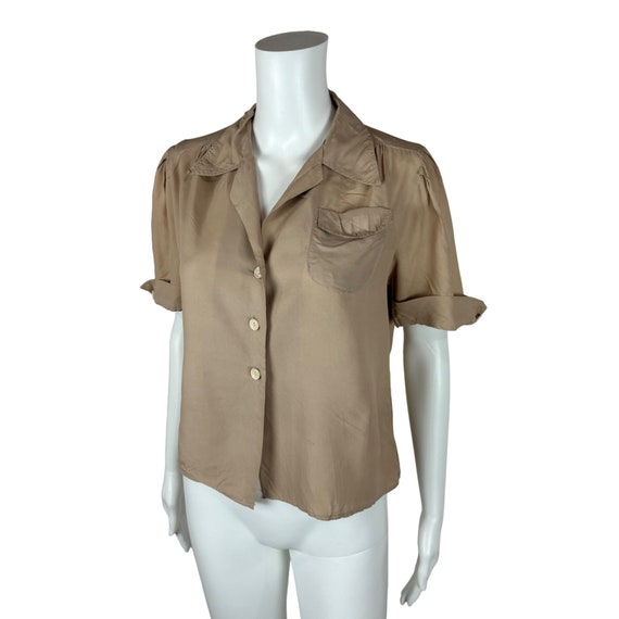 Vintage 40s Shirt Women's Medium Tan Khaki Button… - image 5