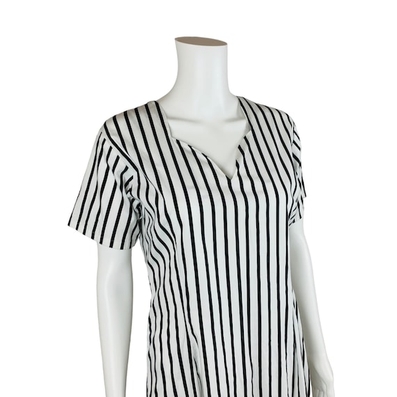 Vintage 1980s Black White Striped Day Dress Handm… - image 5