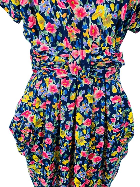 Vintage 1980s Floral Watercolor Dress 1940s Style… - image 4