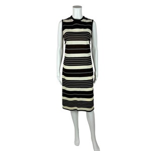 Vintage 60s Striped Dress Women&#39;s Medium Chocolate Brown Stripe Mod Shift