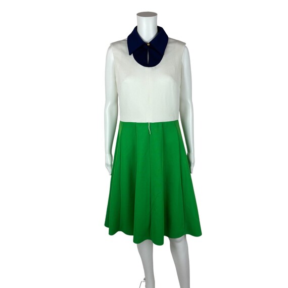 Vintage 70s Colorblock Dress Women's Small Kelly Green Fit And Flare Preppy