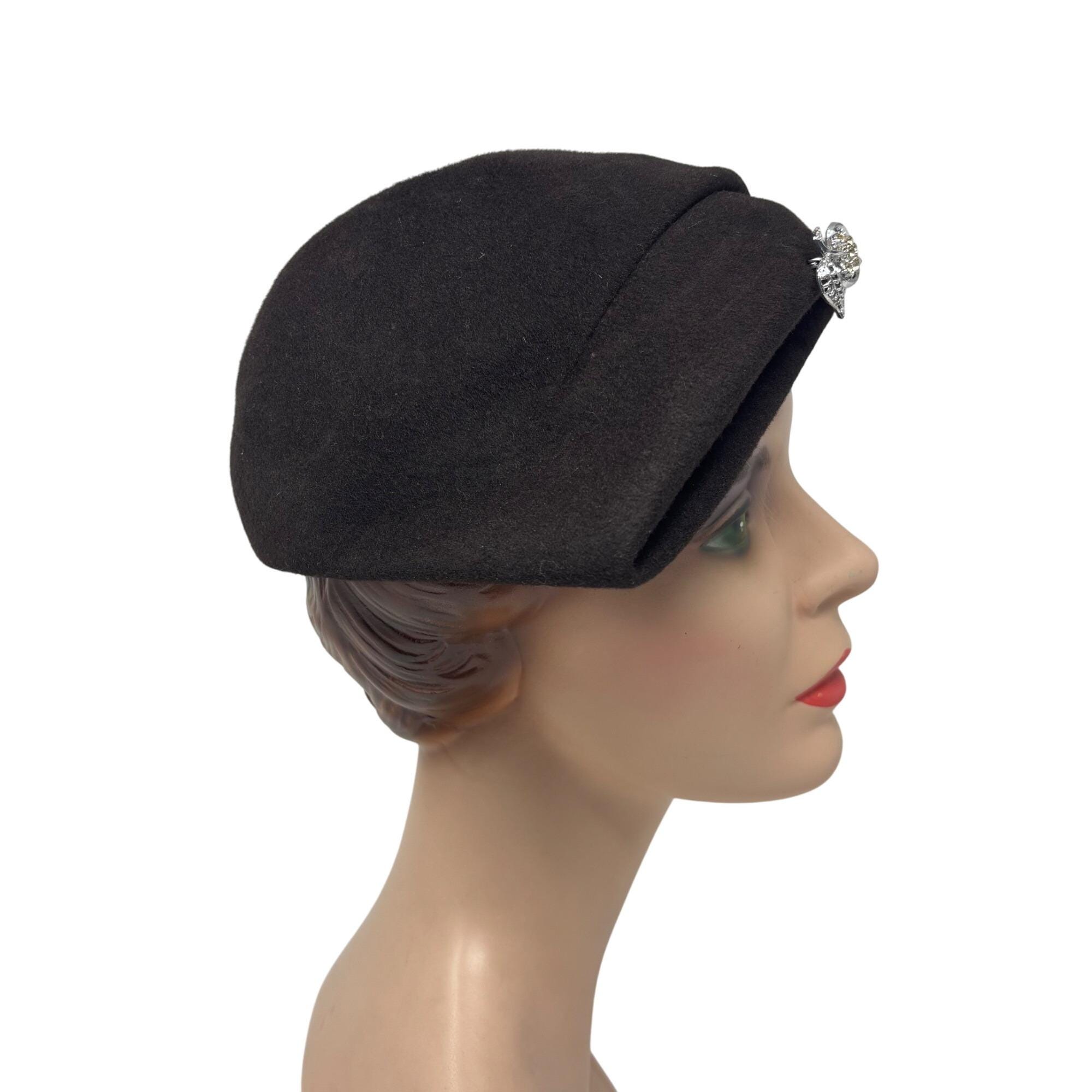 Vintage 1950s Brown Hat Womens Brown Wool Pointed Cap With  display picture 3