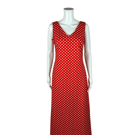 Vintage 70s Polka Dot Dress Red V-Neck Sleeveless… - image 2