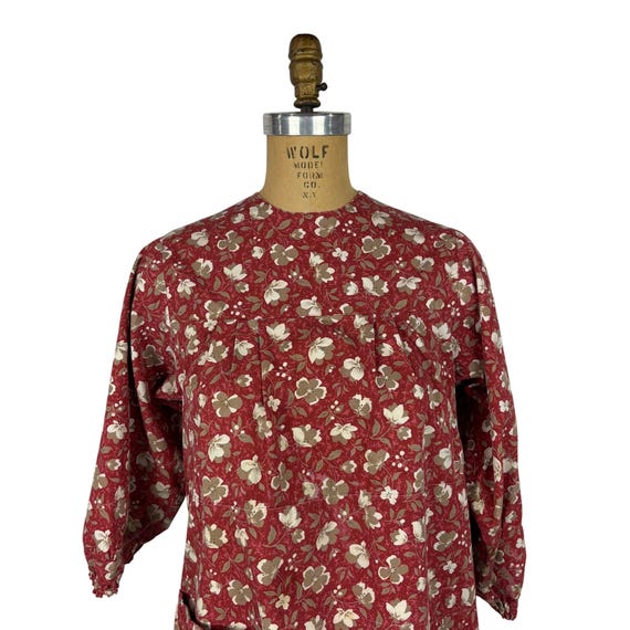 Vintage 70s Smock Top Womens Small Handmade Red F… - image 3