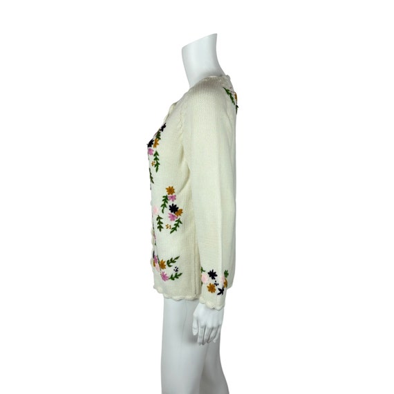 Vintage 60s Floral Cardigan Embroidered Cream Mul… - image 6