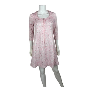 Vintage 60s Dotted Dress Womens Extra Small Pink Zip Up Babydoll Mini