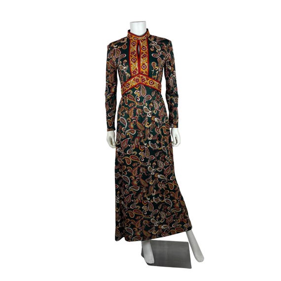 paisley pattern dress ladies Vintage 70s Womens Small Long Sleeve Keyhole Red Green Boho Maxi Ebay