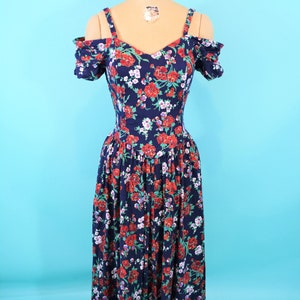 1980s sun dress off shoulder sweetheart neckline floral vintage dress W 24-31 image 2