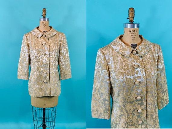 Vintage 1960s Brocade Jacket | Gold Yellow Floral
