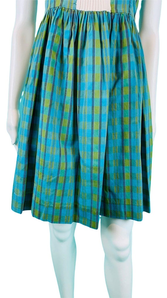 Vintage 1940s Blue Green Plaid Dress Puff Sleeve … - image 7