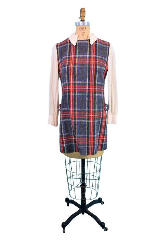 Vintage 1960s Mod Red Plaid Tunic Long Sleeve Top… - image 2