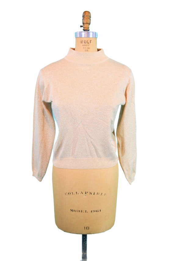 Vintage 1970s Gold Mockneck Top Metallic Sweater … - image 3