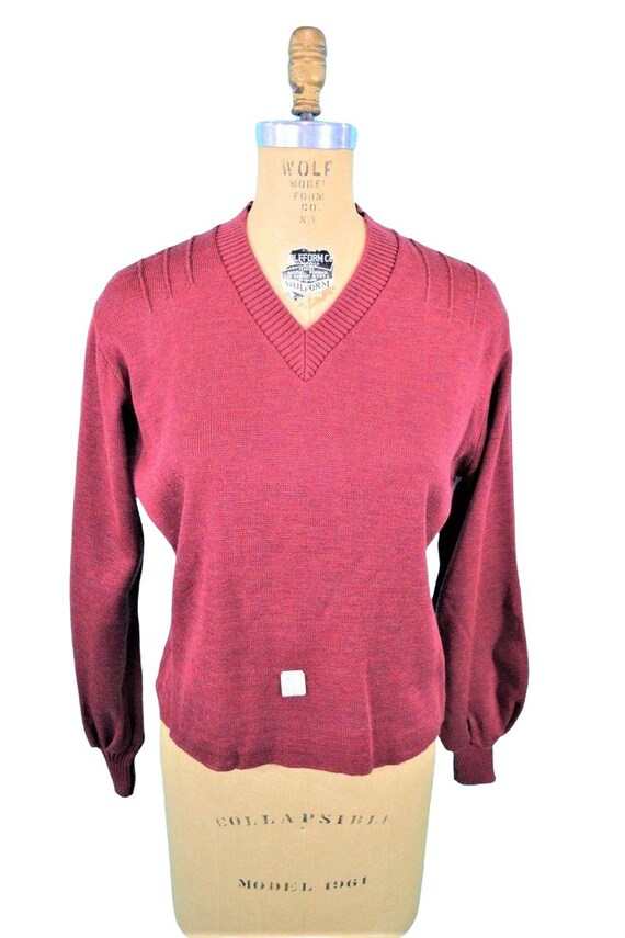 Vintage 1980s Maroon Vneck Sweater Speckled DEADS… - image 2