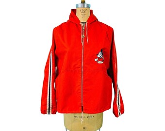 Vintage 1970s Mickey Mouse Jacket Red Hooded Disney Windbreaker | B 48"