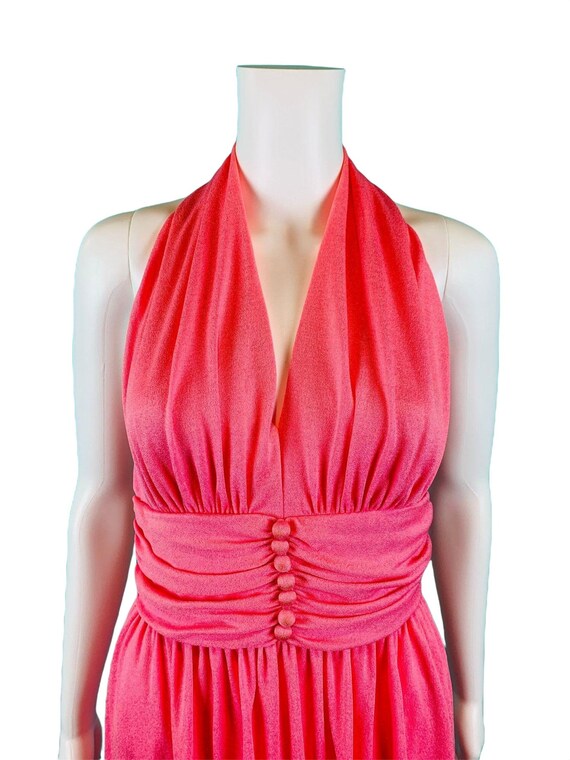 Vintage 1970s Halter Dress Hot Pink Barbie Gown |… - image 5