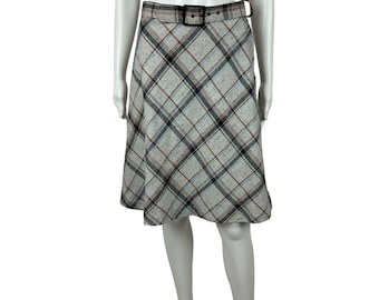 Vintage 70s Plaid Skirt Women's Small Belted Waist Speckled Rainbow A Line Academic