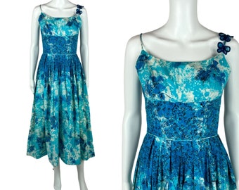 Vintage 1950s Sundress Women's Extra Small Blue Sequin Butterfly Novelty Print Dress