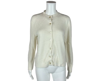 Vintage 60s White Cardigan Orlon Acrylic Women's Sweater