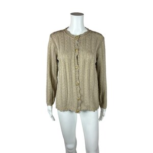 Vintage 80s Tan Cardigan Women&#39;s Medium Cable Knit Granny Sweater