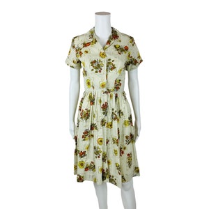 Vintage 1960s Shirt Dress Strawberries Fruits & Flowers Print Crestmont | W 24&quot;