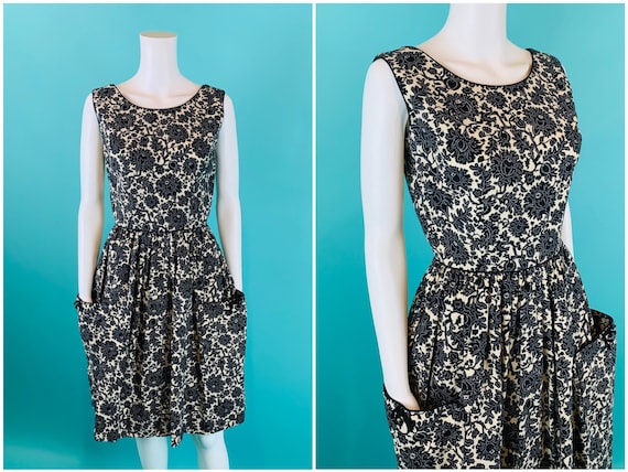 Vintage 1950s Toile Dress | Black & White Lynbrook