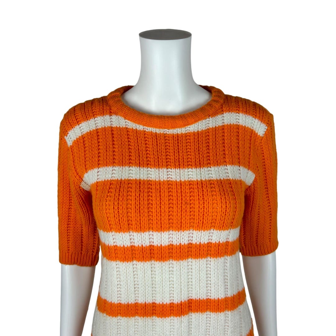 Vintage 60s Mod Sweater Womens Small Orange Creamsicle Striped Pullover ...