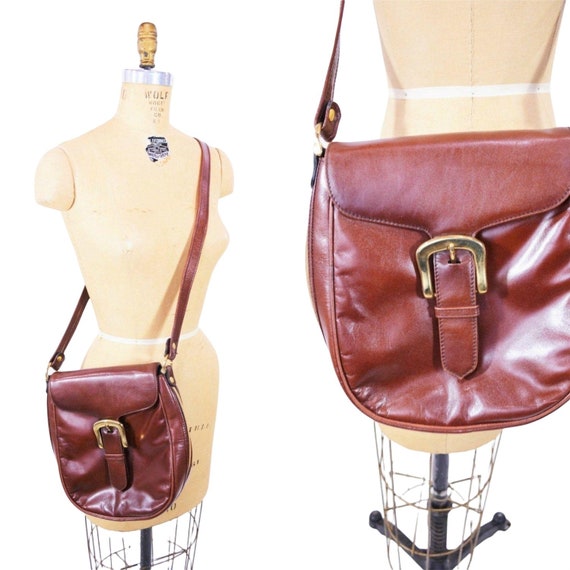 Vintage 1980s Crossbody Bag Brownish Red Faux Lea… - image 1