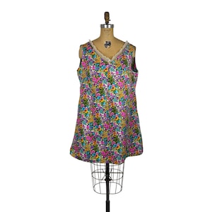 Vintage jaren 60 mini-jurk dames XL mod lichte bloemen babydoll Volup