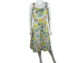 Vintage 70s Floral Sundress Womens Medium Colorful Strawberry Print Prairie Dress