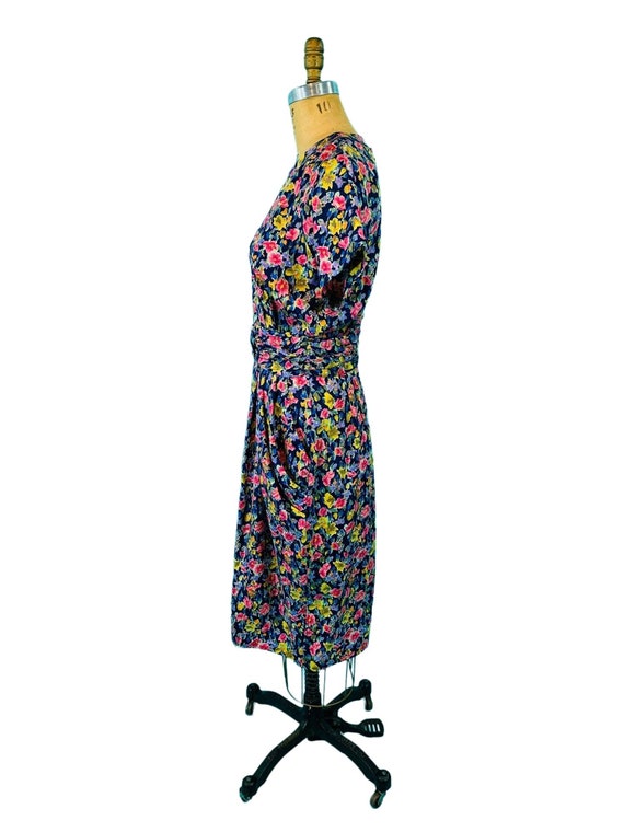 Vintage 1980s Floral Watercolor Dress 1940s Style… - image 9