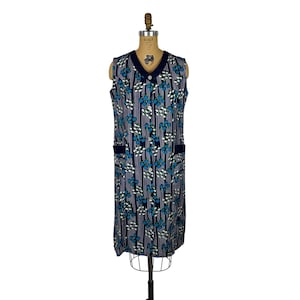 Vintage 50s Day Dress Womens L Blueberries Fruit Novelty Print Cotton Shift Hip Pockets