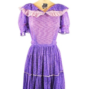 Vintage 1950s Patio Dress Sheer Purple Cowgirl Boots & Ruffles | W 27&quot;