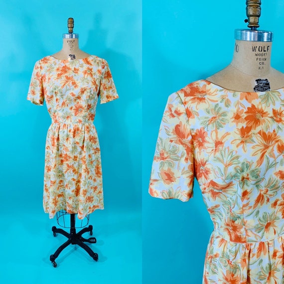 Vintage 1960s Floral Dress | Orange Flowers Mid Ce