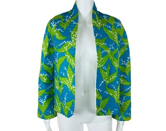 Vintage 70s Lily of the Valley Quilted Jacket Thai Lines Boho Cottagecore