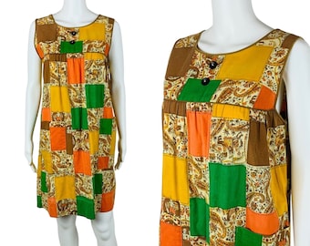 Vintage 1960s House Dress Patchwork Print Handmade Smock | B 37"