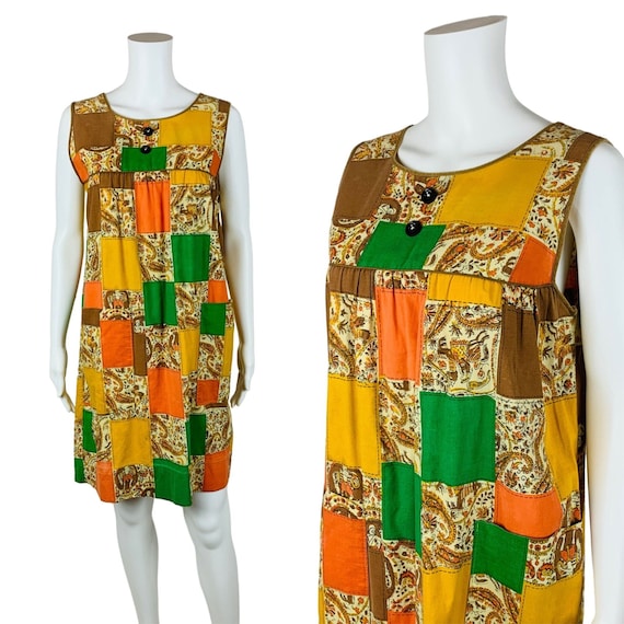 Vintage 1960s House Dress Patchwork Print Handmad… - image 1