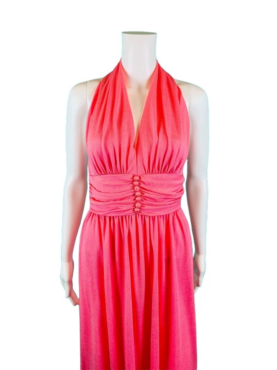 Vintage 1970s Halter Dress Hot Pink Barbie Gown |… - image 3