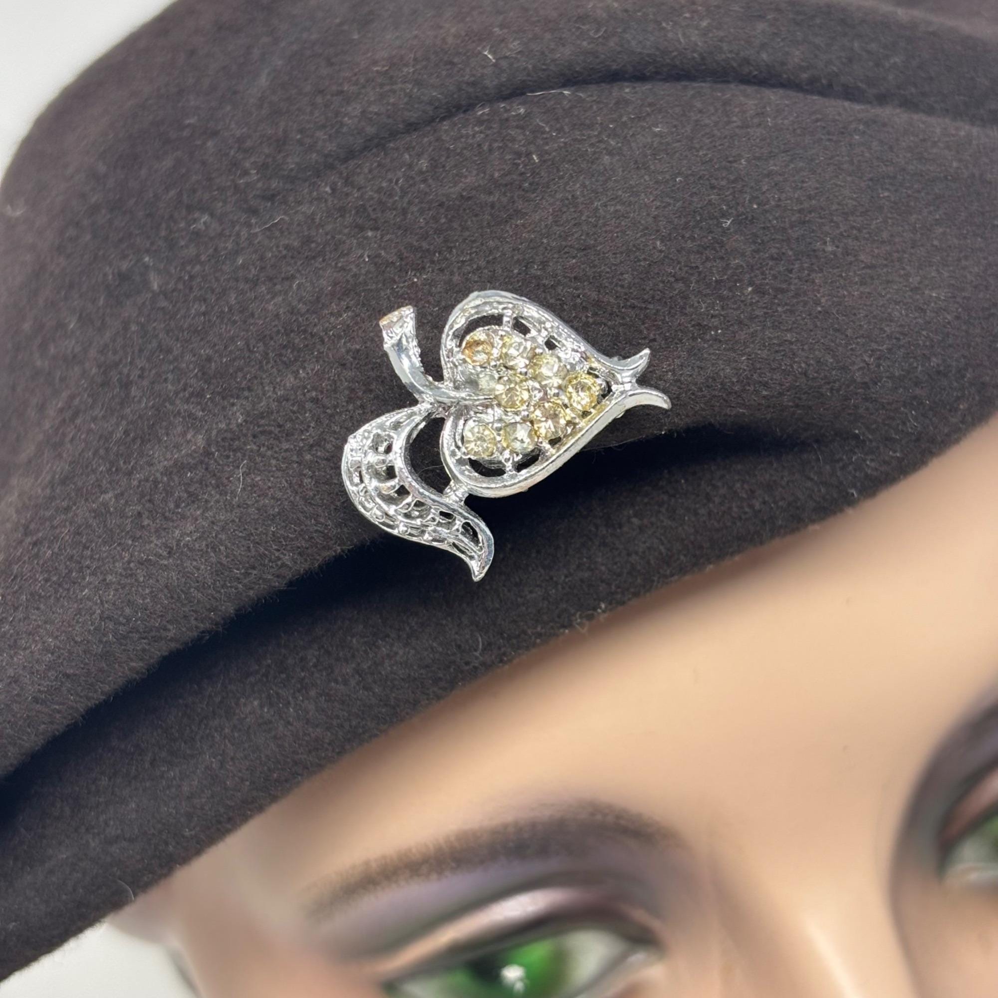 Vintage 1950s Brown Hat Womens Brown Wool Pointed Cap With Silver Brooch Women main image 4