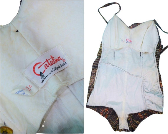 Vintage 1950s Swimsuit Brown Catalina Hawaiian Pr… - image 6