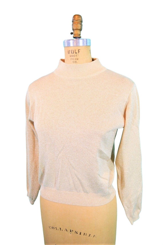 Vintage 1970s Gold Mockneck Top Metallic Sweater … - image 5