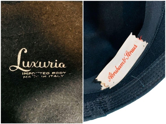 Vintage 1950s Bucket Hat Luxuria Black Satin Bow … - image 4