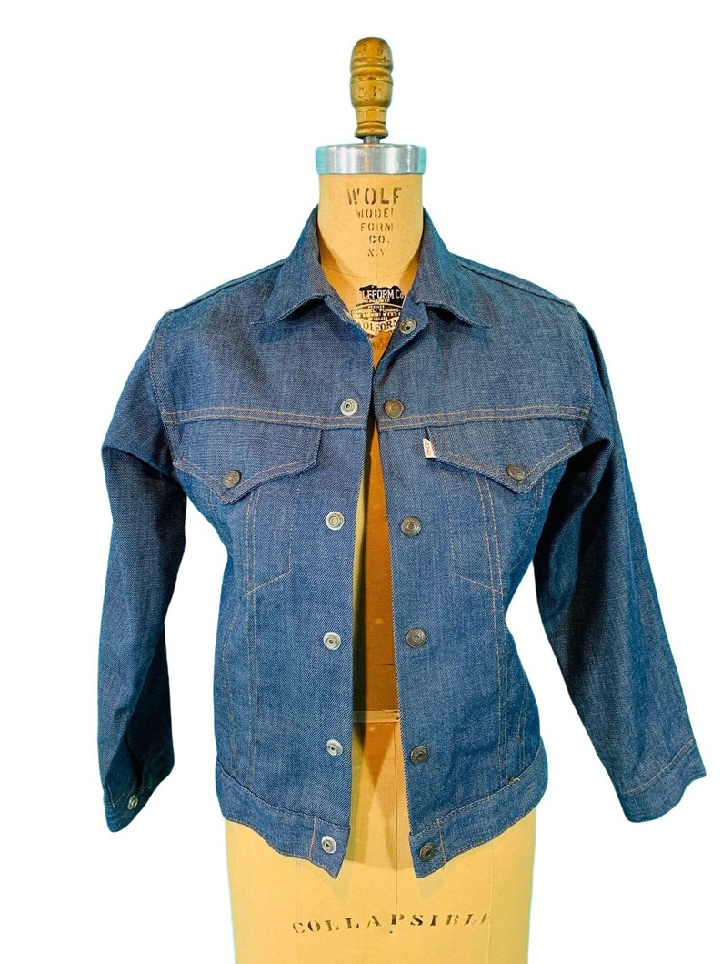 Vintage 1960s Denim Jacket Levi's Snap Button Light Blue Shirt B 37 image 6