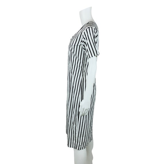 Vintage 1980s Black White Striped Day Dress Handm… - image 7