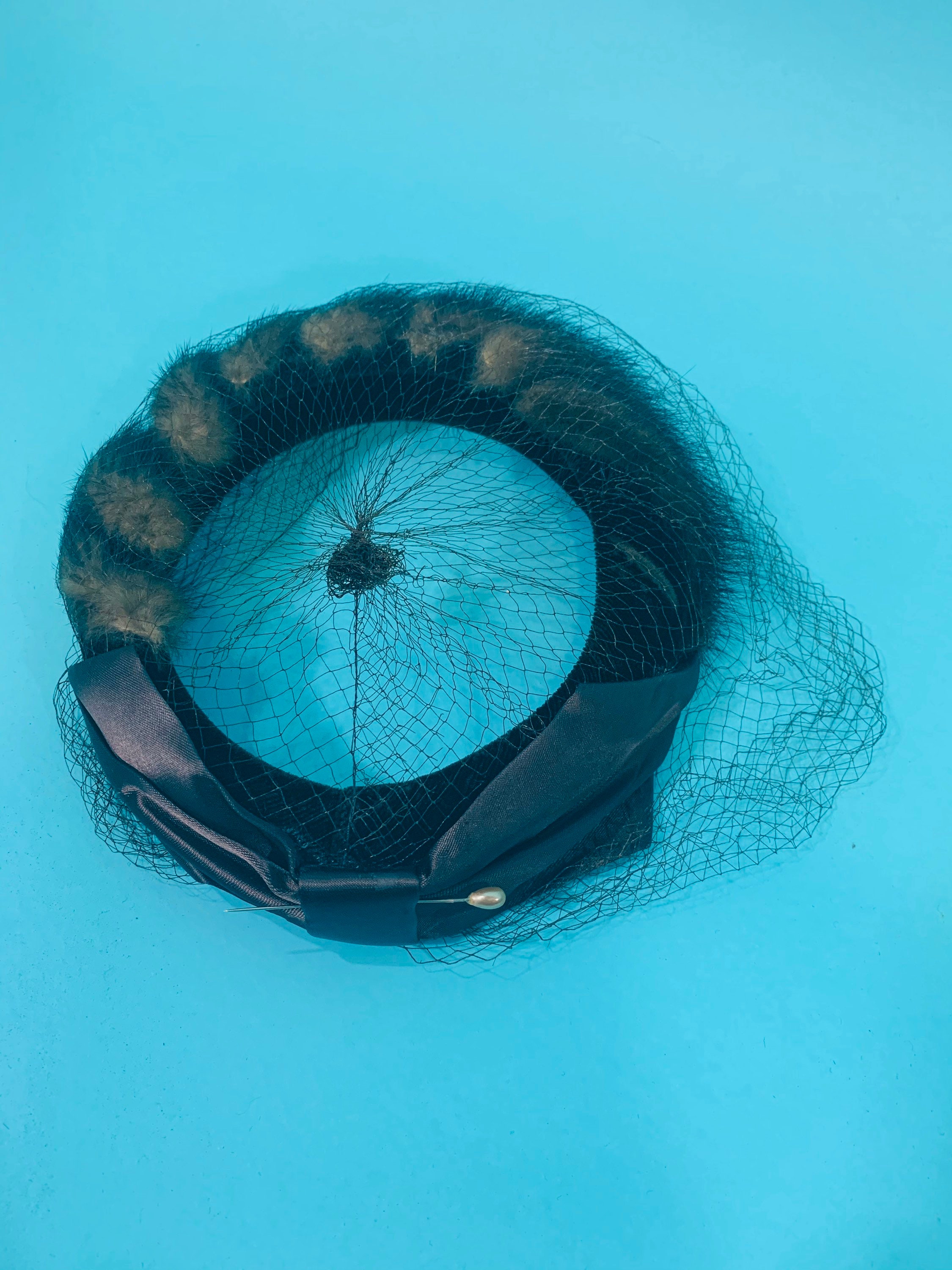 Vintage 1950s Fur Hat Brown Circle Veiled Cap Vintage 1950 main image 4