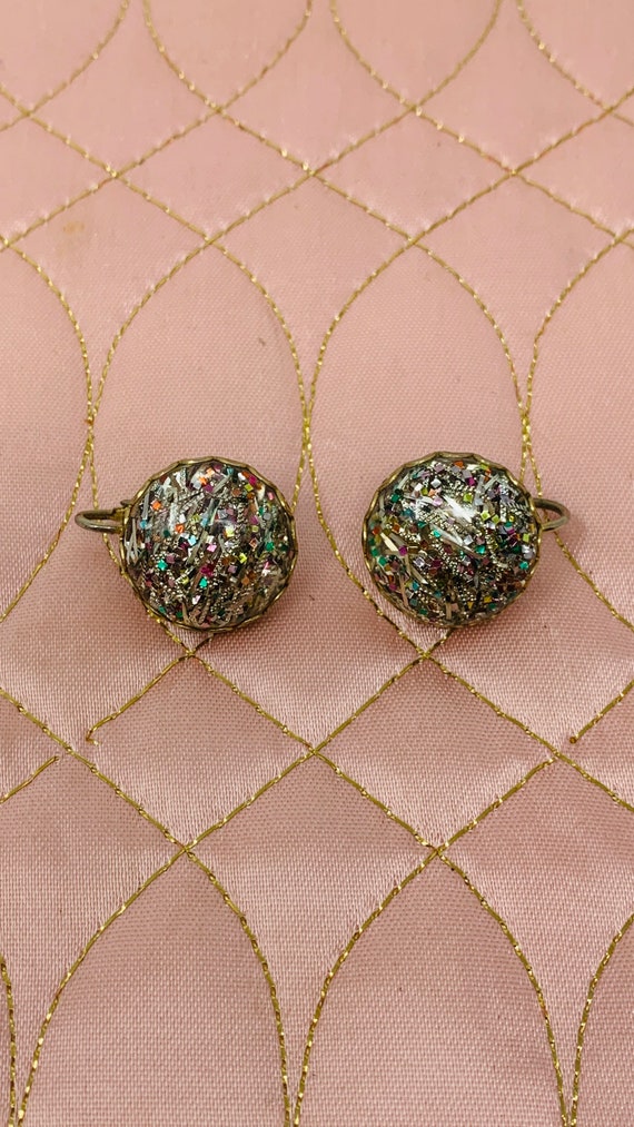 Vintage 1950s Clip Ons Confetti Glitter Multicolo… - image 2