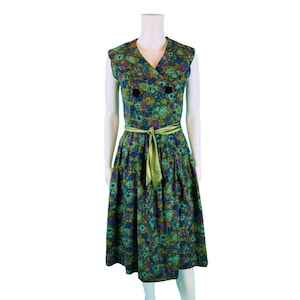 Vintage 60s Sundress Womens Extra Small Collared Floral Print Cotton Dress Coquette