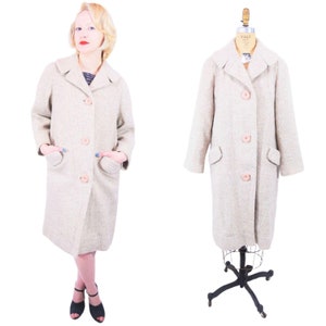 Vintage 1970s Beige Tweed Coat Speckled Large Buttons